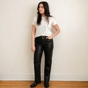 Aritzia Black Faux Leather Straight-Leg Trousers